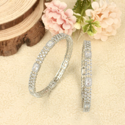 CZ Silver Plated Simple Bangles - SIA420981