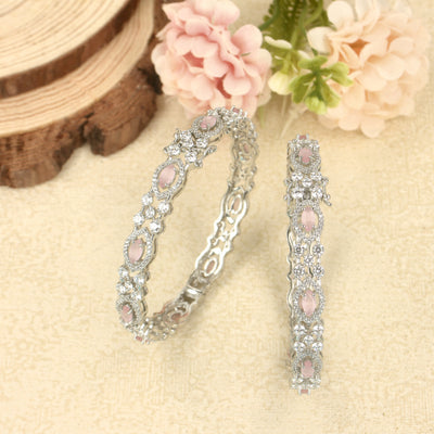 CZ Silver Plated Baby Pink Shiny Bangles - SIA420996
