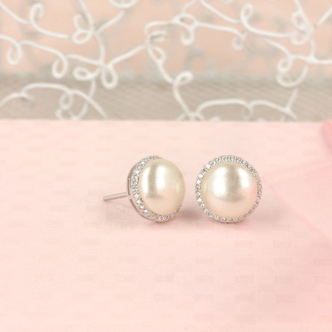 92.5 Pearl Studded Silver Earrings - SIA421024