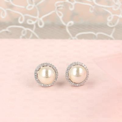 92.5 Pearl Studded Silver Earrings - SIA421025