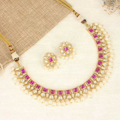 Ruby Studded Kundan Necklace Set - SIA421513