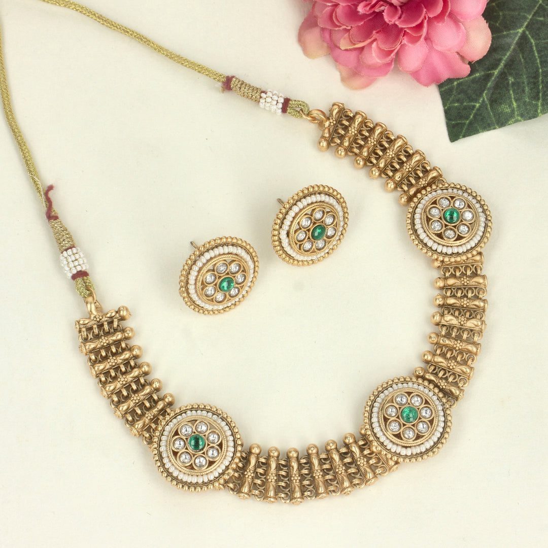 Rajwadi Gold  Moissanite SouthIndian Necklace Set -SIA421583