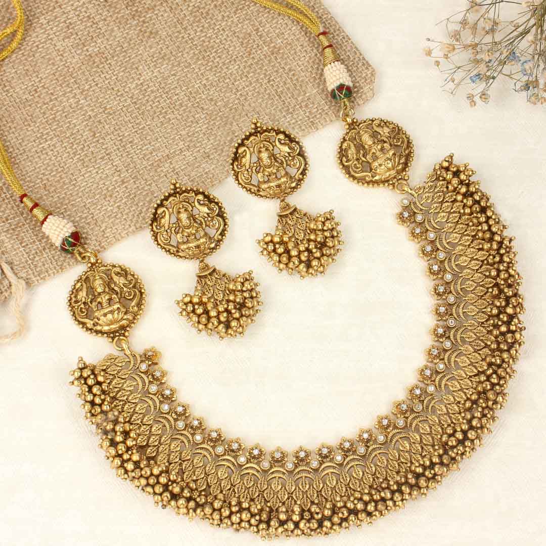 Rajwada Temple Necklace Set - SIA422988