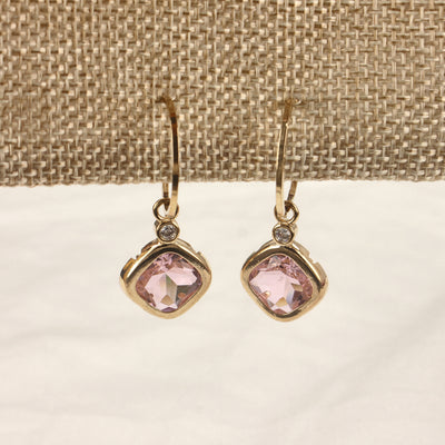 Light Pink Square Crystal Drop Earrings - SIA423938