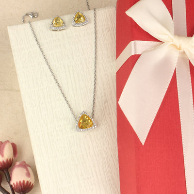 Silver Sweet Yellow Crystal Pendent Set - SIA423951