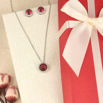 Silver Radiant Red Ruby Pendant Set - SIA423953