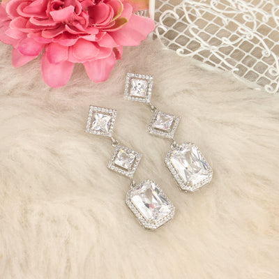 Silver Stone Brass Metal Earrings - SIA424520