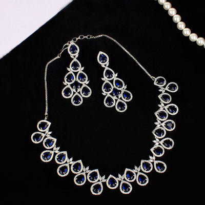 Exquisite Sparkle CZ Diamond Necklace Set - SIA424837