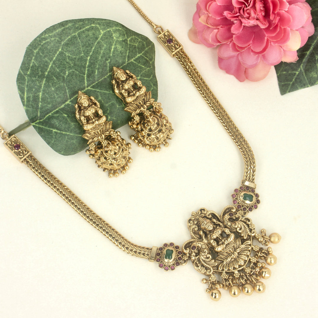 Traditional Premium Temple Gold Necklace Set -SIA426862