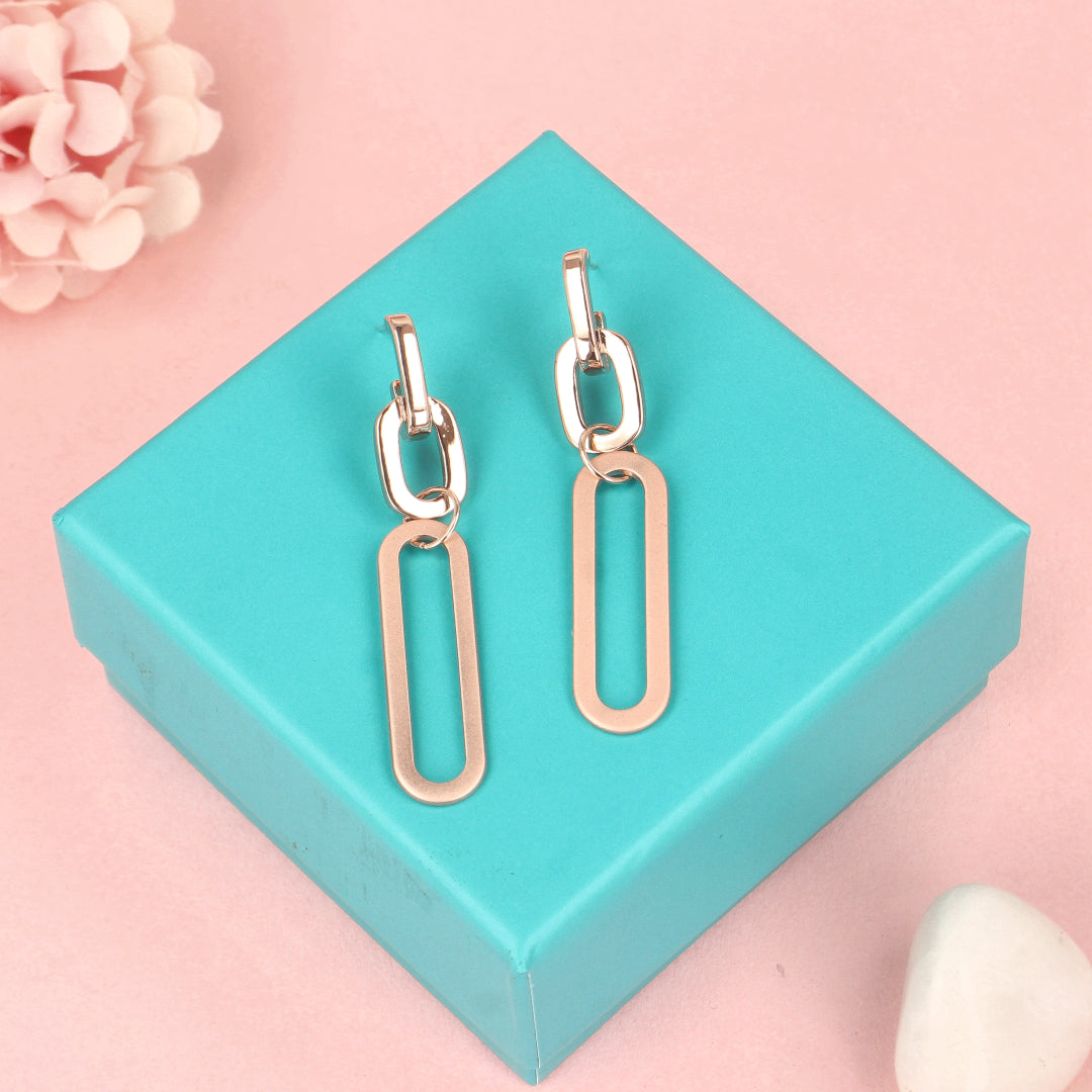 Rose Gold Plated Chain Link Dangle Earrings - SIA427614