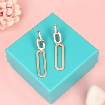 Rose Gold Plated Chain Link Dangle Earrings - SIA427614