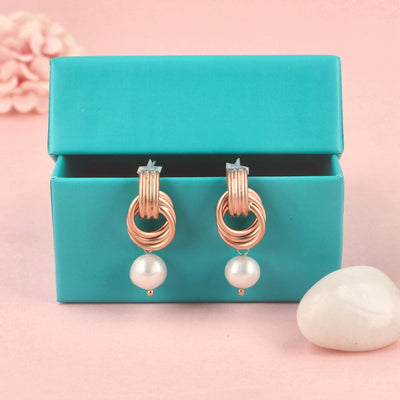 Rose Gold Oval Swirl With Pearl Earrings - SIA427617