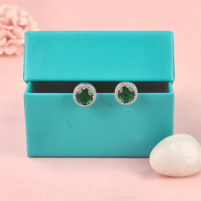 Cubic Zirconia Round Emerald/Green Earring Studs - SIA427619