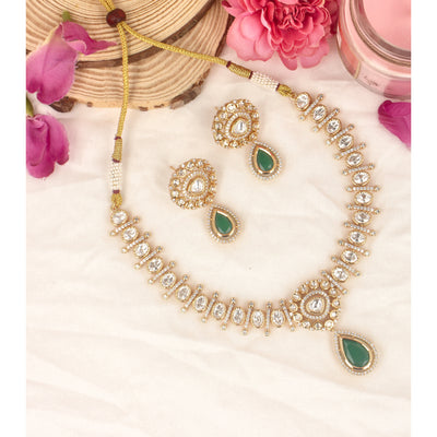 Green Stones Kundan Necklace Set - SIA428138