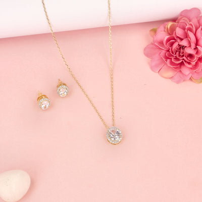 Gold Plated White Oval Zircon Pendent Set - SIA428300