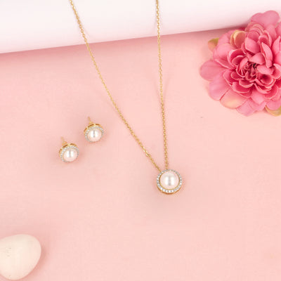 Gold Plated CZ Pearl Pendent Set - SIA428306