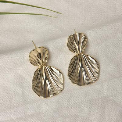 Gold Plated Textured Drop Earring - SIA428343