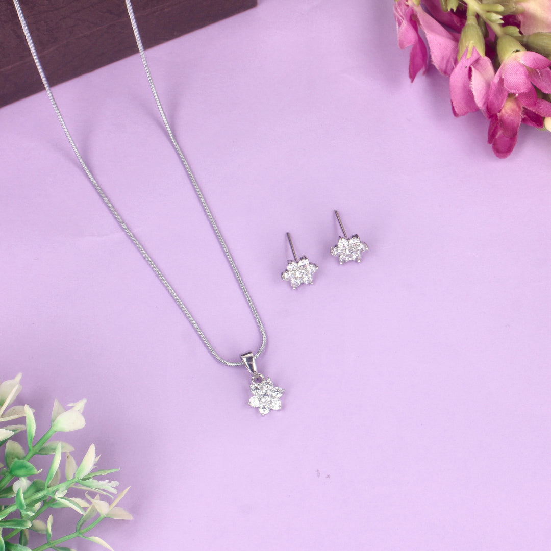 CZ Gorgeous Flower Pendent Set - SIA428672