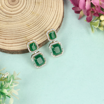 Glowing Green Ruby Diamond Earrings - SIA428805