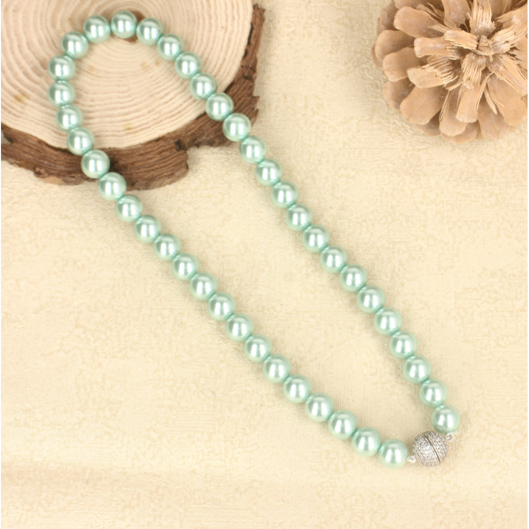 Silver Sky Blue Natural Big Pearl Mala - SIA429334