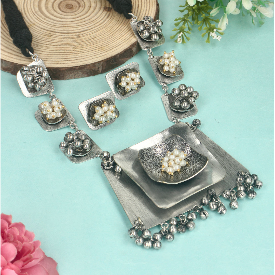 Long Oxidised Necklace Set - SIA431499