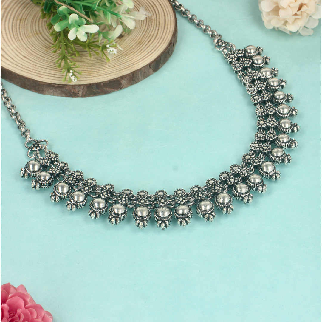 Oxidized Silver Beautiful Choker Necklace - SIA431501