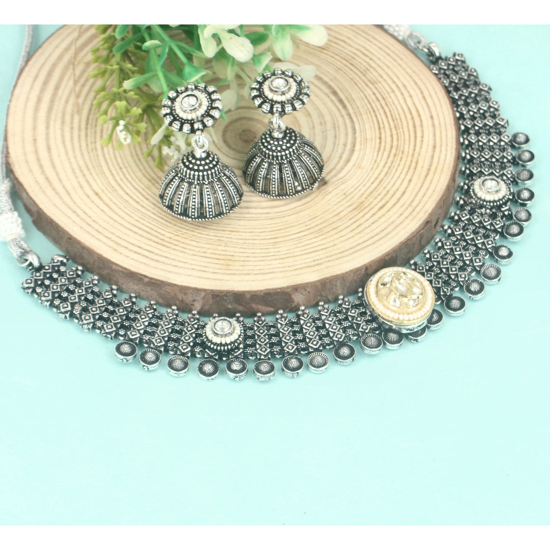 Silver Oxidized Jewellery Set - SIA431809