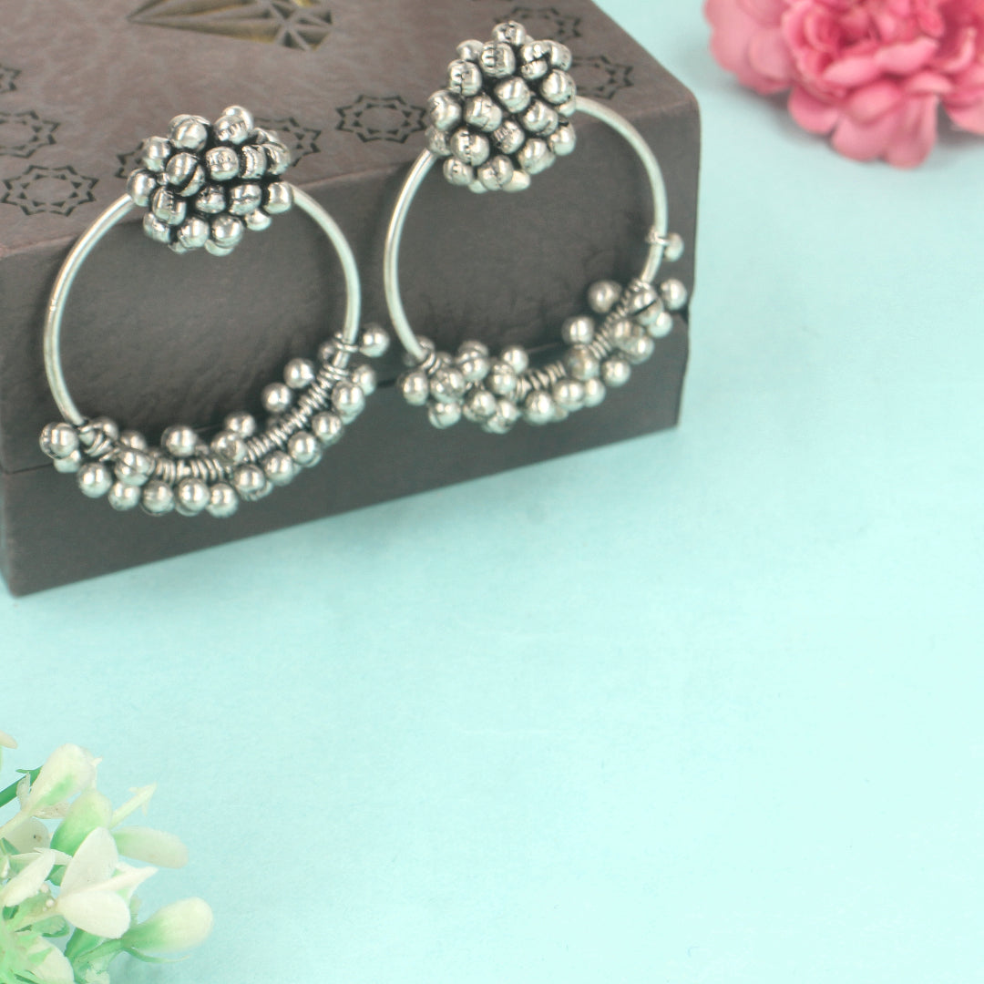 Ghungroo Ring Silver Oxidised Earrings - SIA431871