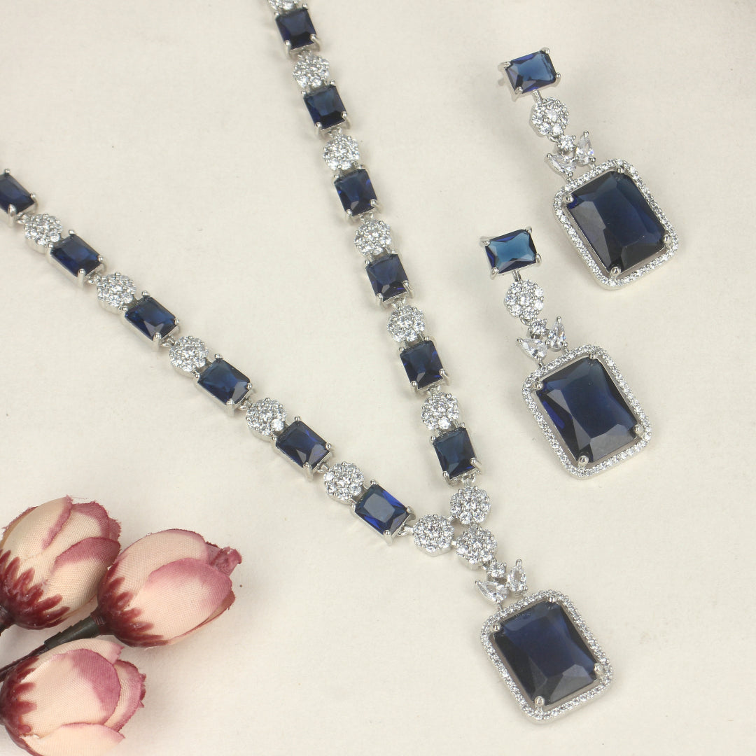 Victoria Rhodium Blue Necklace Set-SIA431982