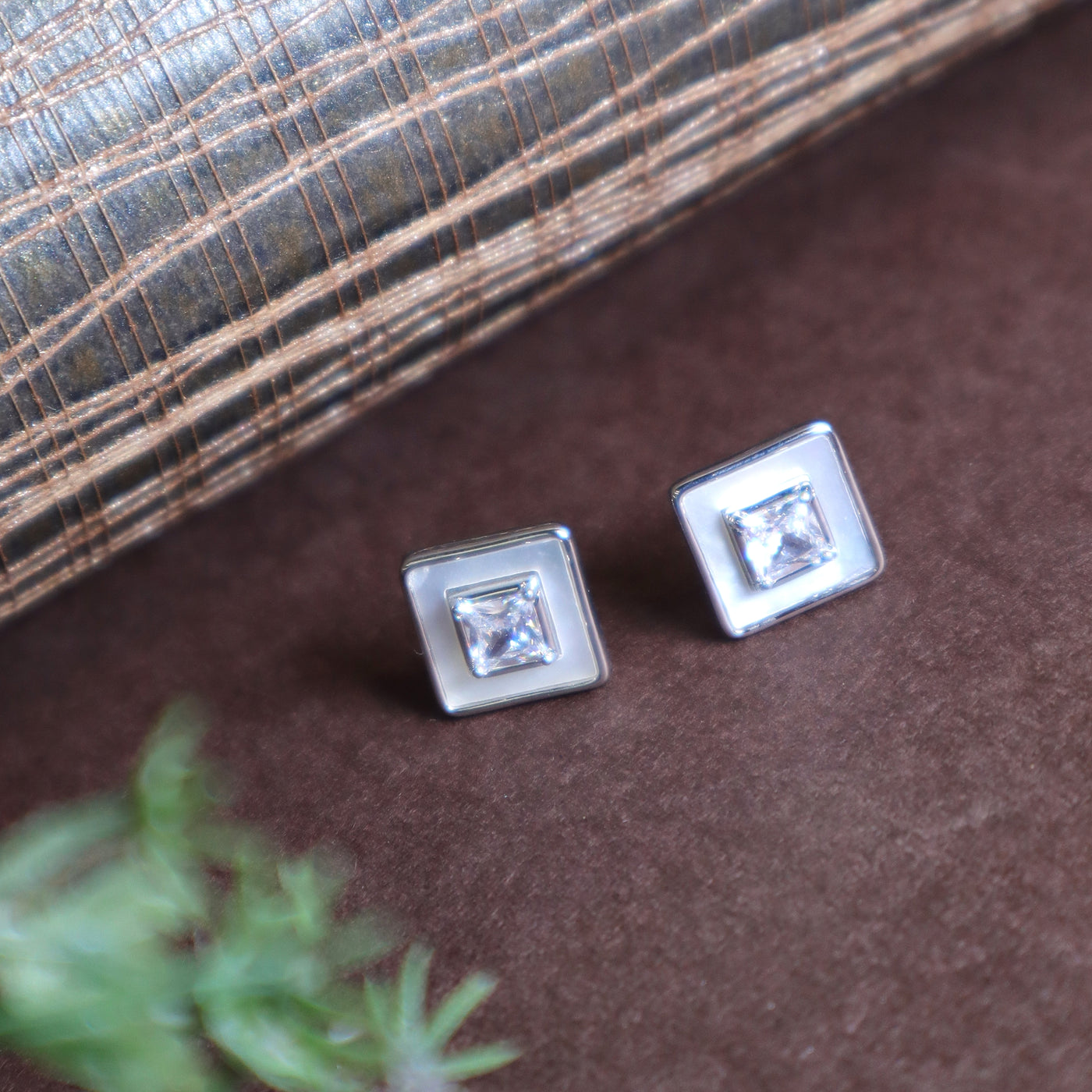 Silver Square Stud Earrings - SIA434334