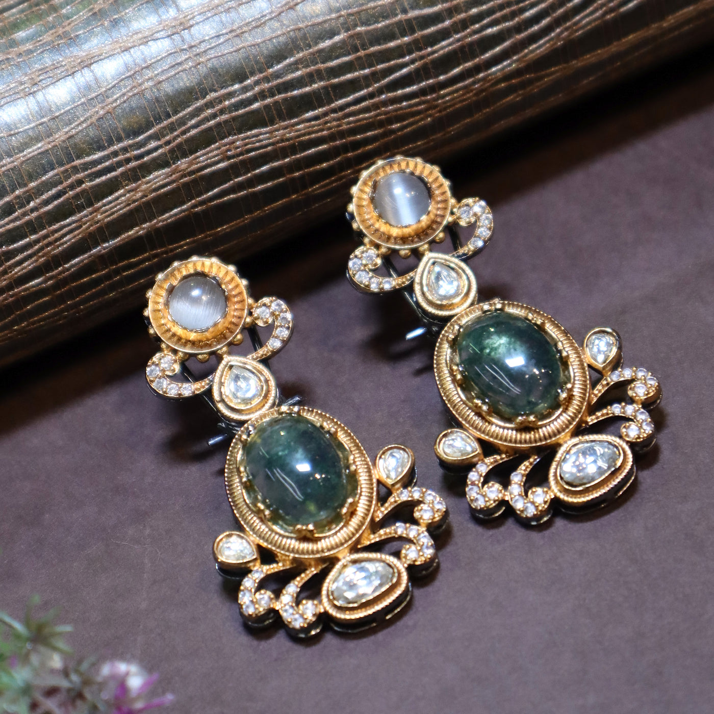 Regal Emerald & CZ Drops in Gold - SIA436406