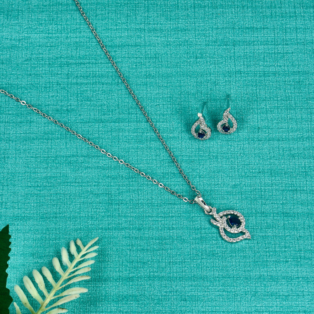 Pear Cut Bluestone Rhodium Plated Pendant set - SIA437897