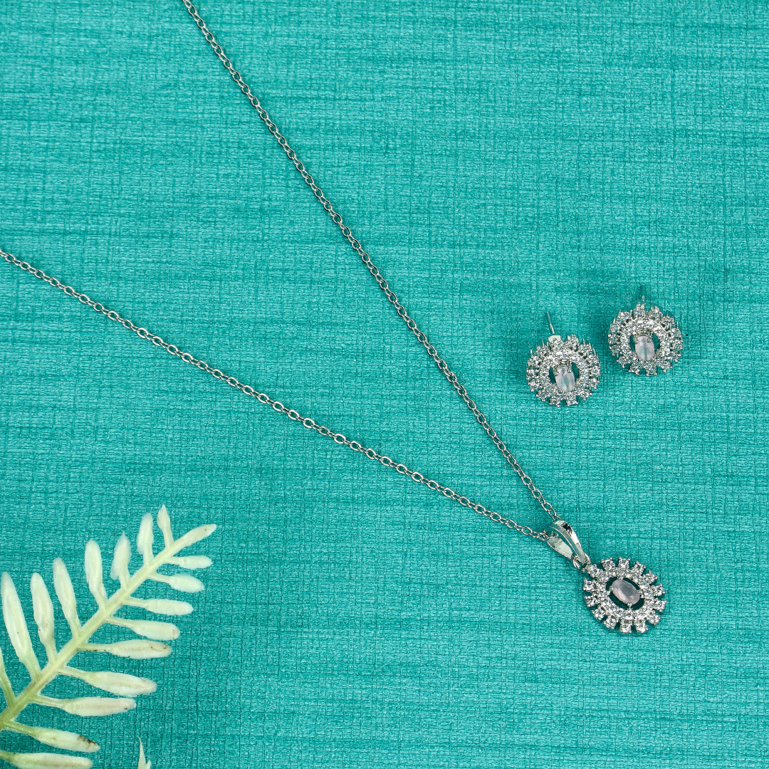 Silver Floral Pendant Pendant Set - SIA437916