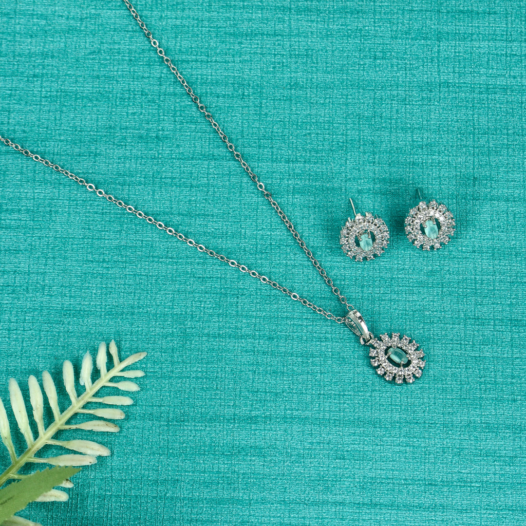 GREEN CZ FLORAL Pendant Set - SIA437916_A