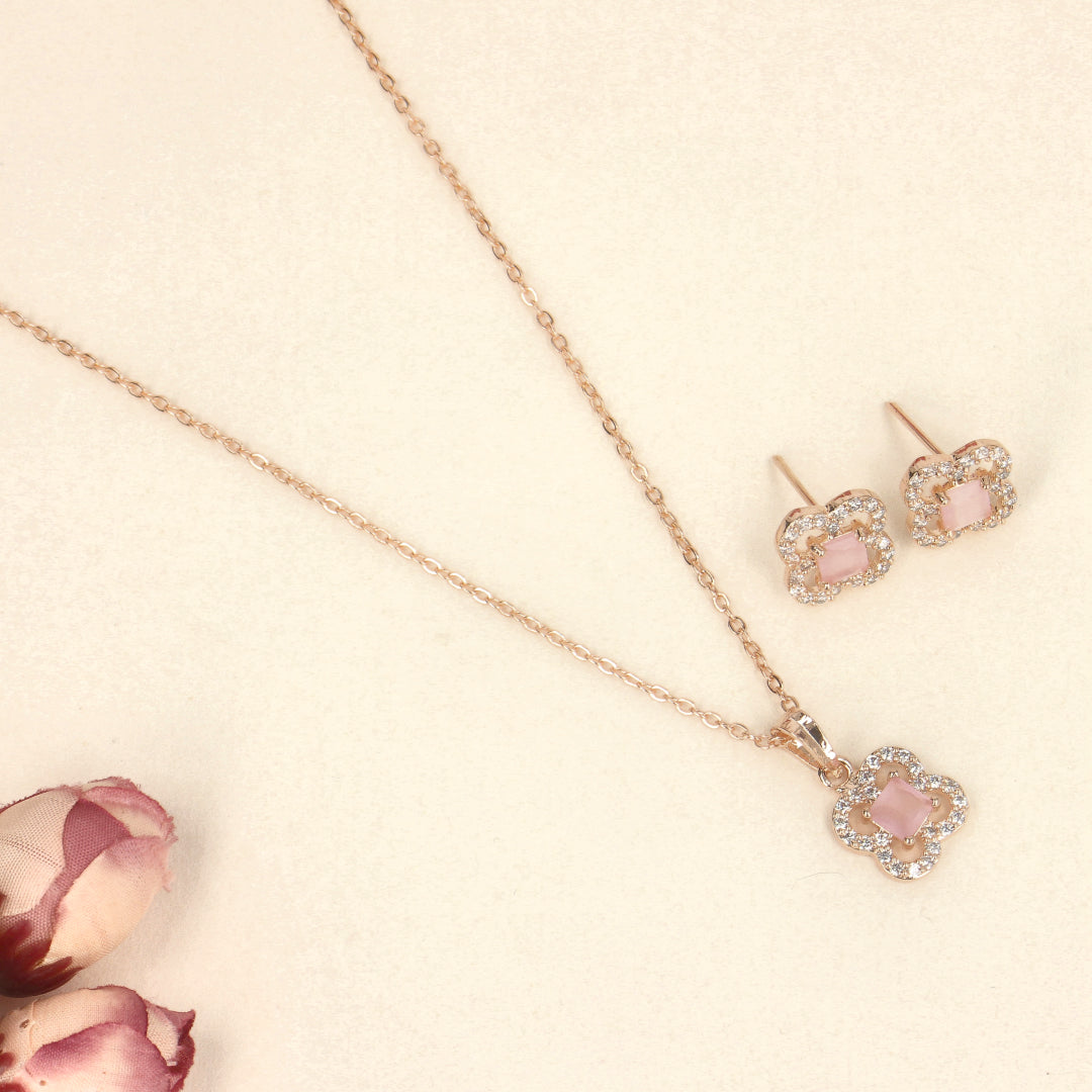 Soft Pink Clover Rose Gold Pendant Set of Grace - SIA437920_E