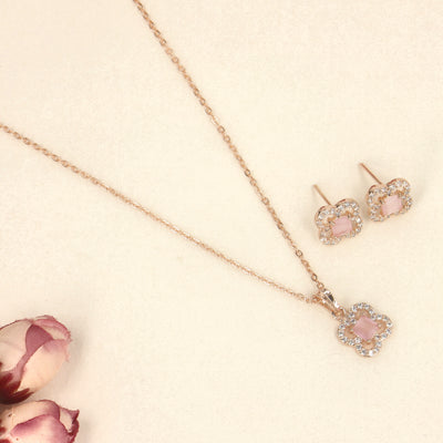 Soft Pink Clover Rose Gold Pendant Set of Grace - SIA437920_E