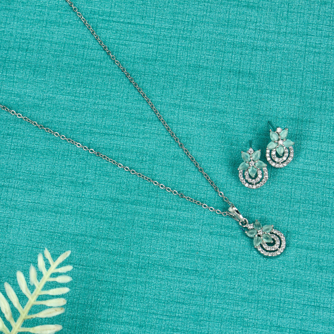 Rhodium Pendant Set with Mint Green Glow - SIA437925_E