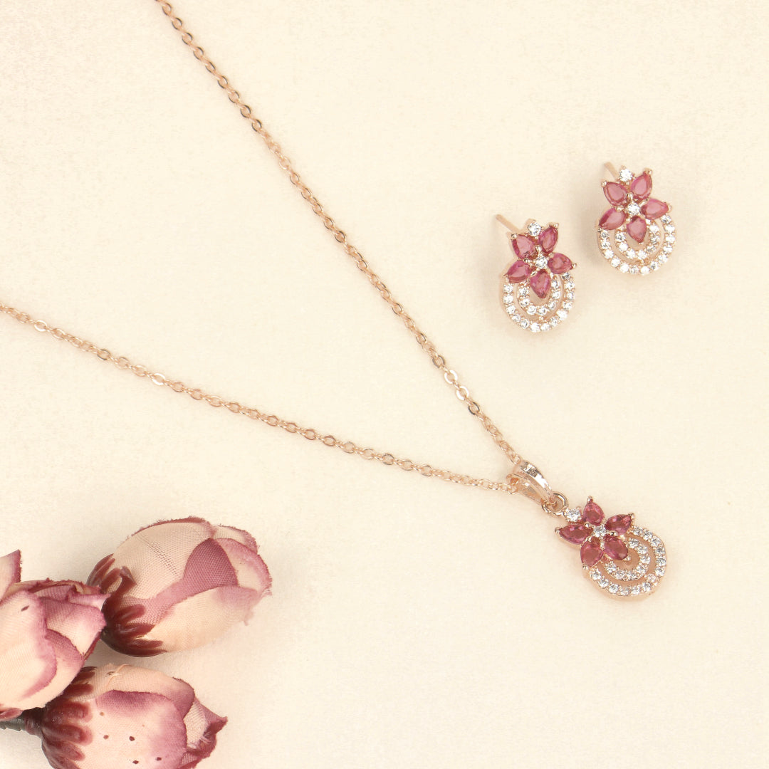 Rose Gold Flower Pendant Set of Luxury - SIA437926