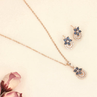 Rose Gold Pendant Set with Deep Blue Essence - SIA437926_A