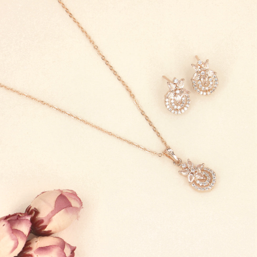 Rose Gold Flower Pendant Set with Timeless Beauty - SIA437926_B