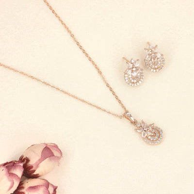 Rose Gold Flower Pendant Set with Timeless Beauty - SIA437926_B