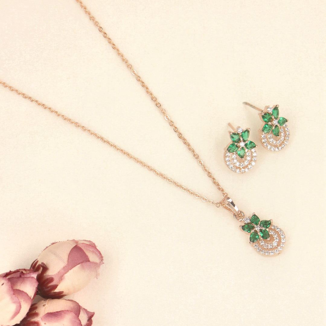 Rose Gold Flower Pendant Set with Elegant Glow - SIA437926_C