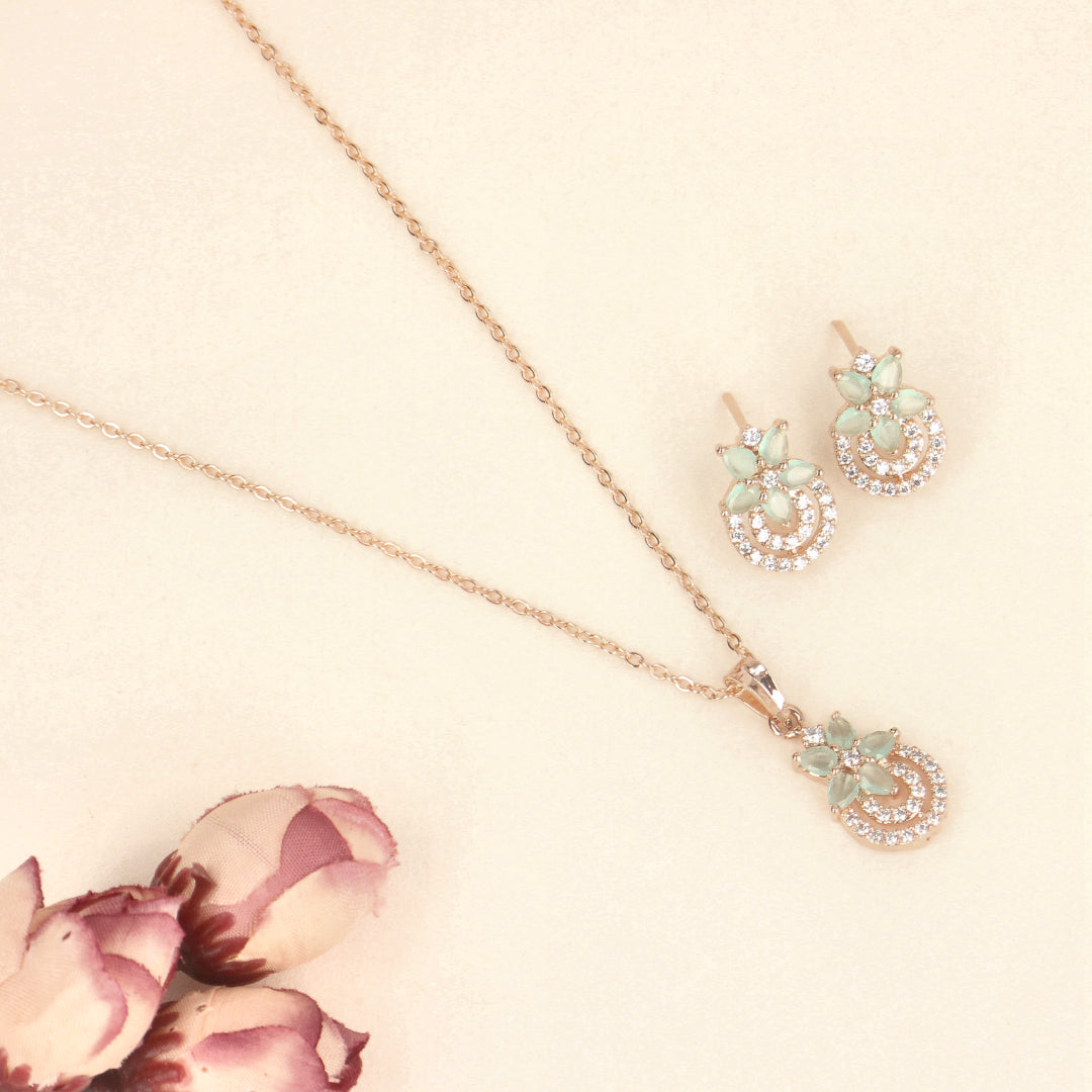 Mint Green Rose Gold Plated CZ Beautiful Pendant Set - SIA437926_E