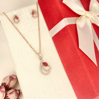 Rose Gold Teardrop Pendant Set with Red Core - SIA437935_A