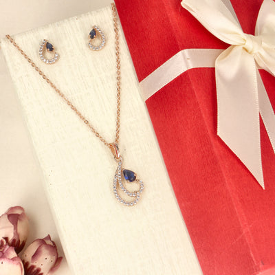 Rose Gold Teardrop Pendant Set with Dark Blue Core - SIA437935_C