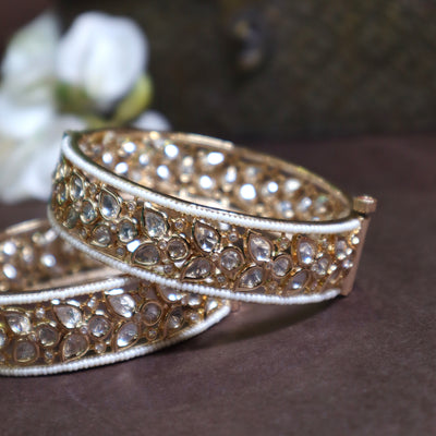 Gold-Plated Polki Kundan Bangles with White Stones - SIA437954