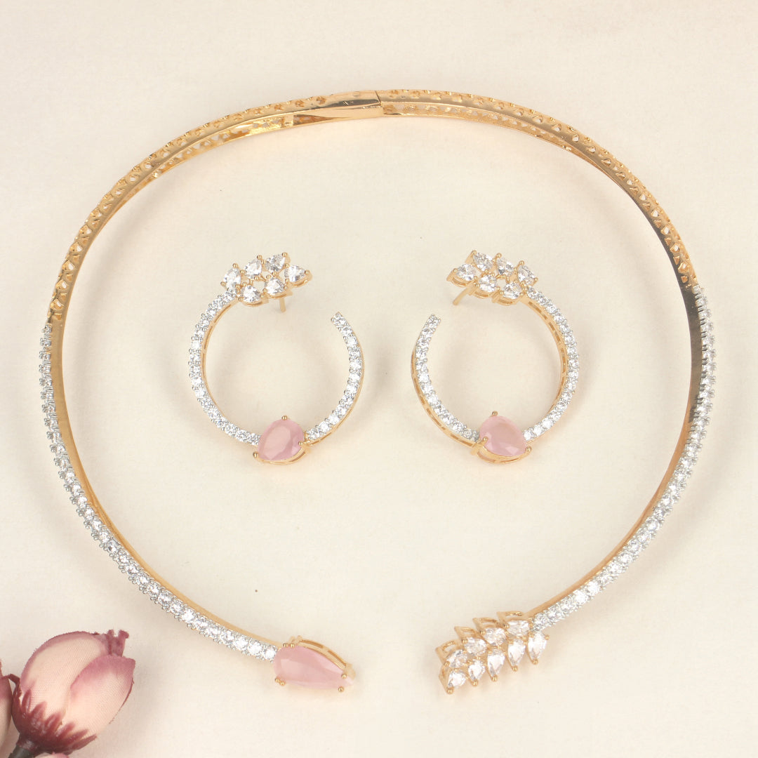 Round Baby Pink  Necklace Set -SIA438090