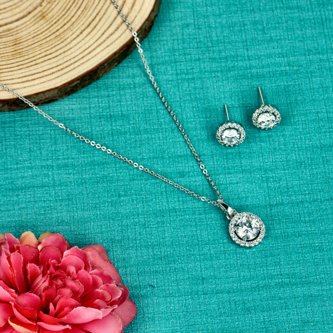 Elegant Shine Rhodium Circle Pendant Set with CZ Diamonds-SIA438670