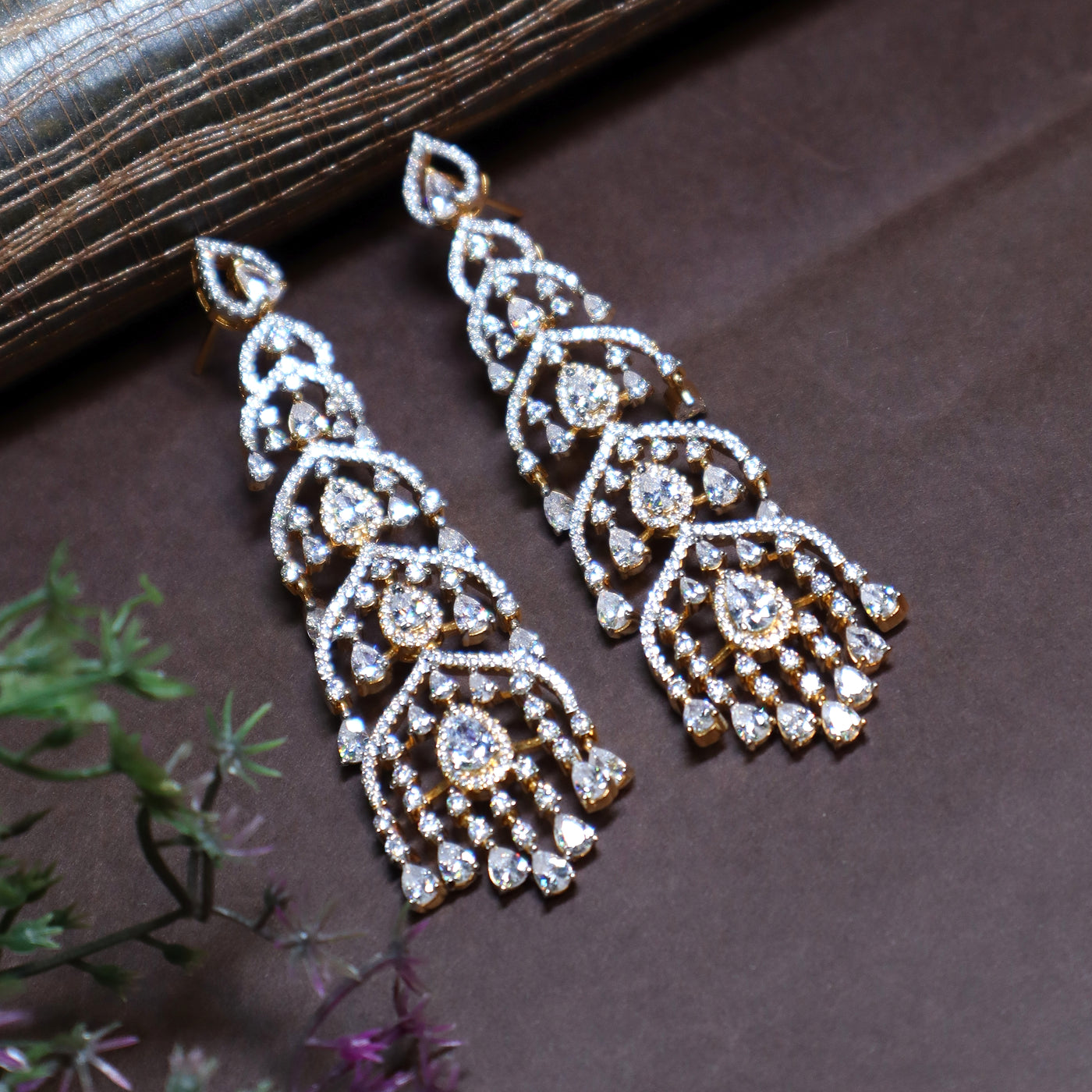 Gold-Plated Multi-Tiered CZ Earrings - SIA439169