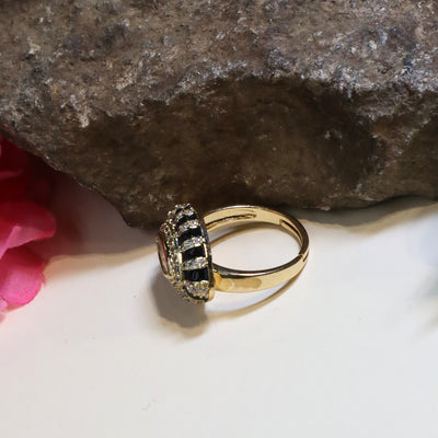 Bold Black and Gold Evil Eye Statement Ring - SIA439380